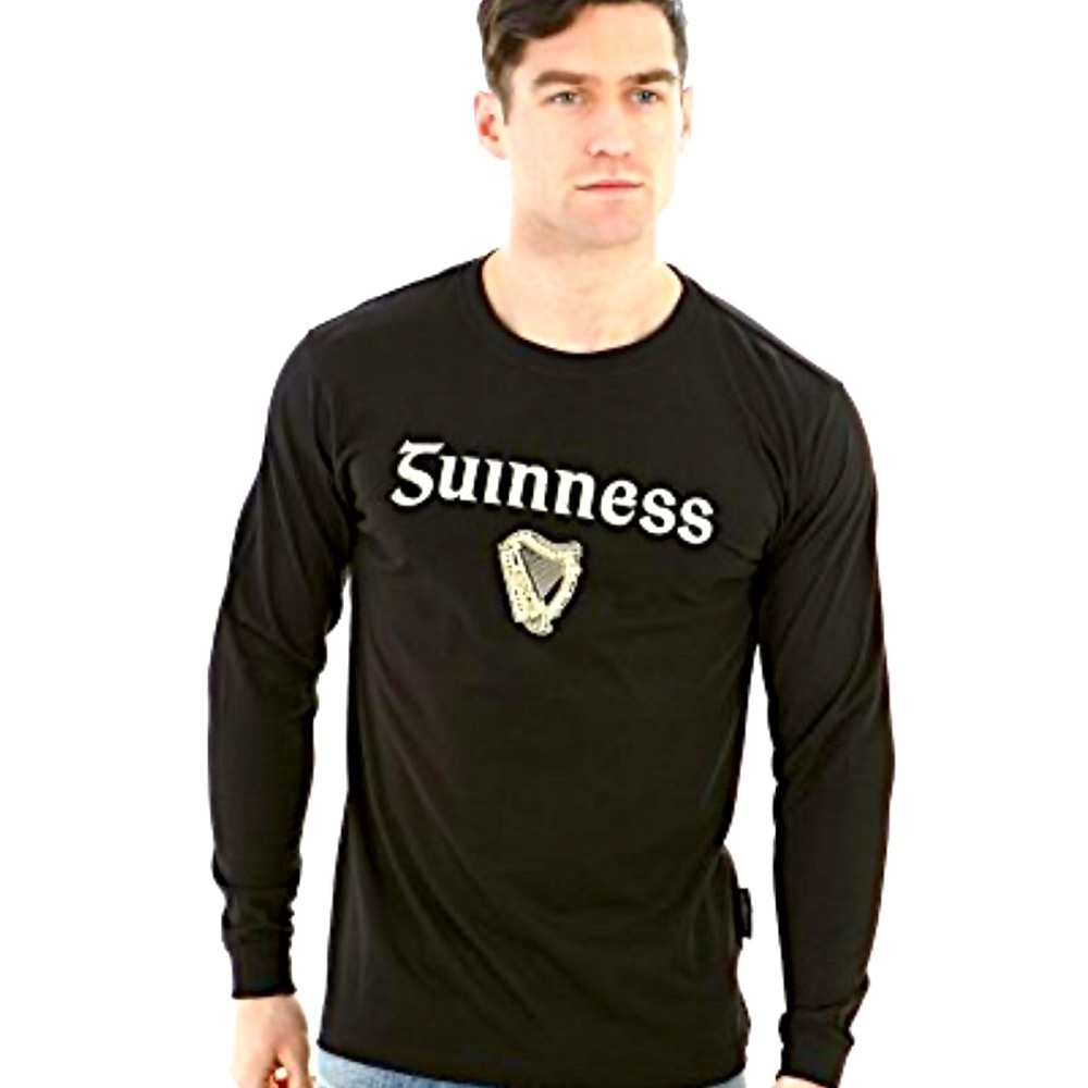 Guinness Gaelic Label Men's Official Black And Gold Long Sleeve T-Shirt Size 3XL
